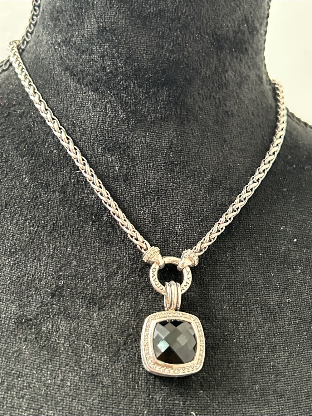 David Yurman Black and Silver Onyx Pendant Rope Chain Necklace